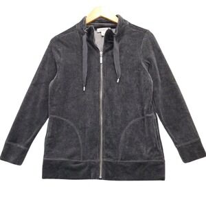 Coldwater Creek Womens Gray Velour Full Zip Up Mock Neck Jacket PS